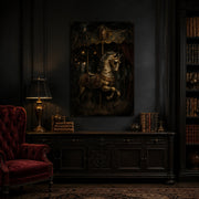 Carousel at Midnight canvas shown in a styled interior.