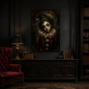 Pierrot's Smile canvas shown in a styled interior.