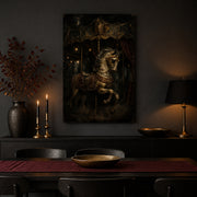 Carousel at Midnight canvas shown in a styled interior.