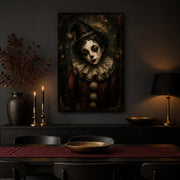 Pierrot's Smile canvas shown in a styled interior.