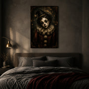 Pierrot's Smile canvas shown in a styled interior.