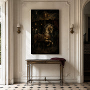 Carousel at Midnight canvas shown in a styled interior.