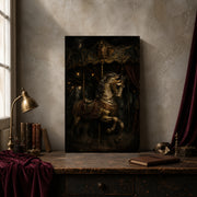 Carousel at Midnight canvas shown in a styled interior.