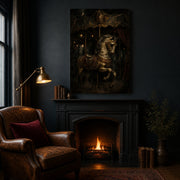 Carousel at Midnight canvas shown in a styled interior.