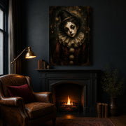 Pierrot's Smile canvas shown in a styled interior.