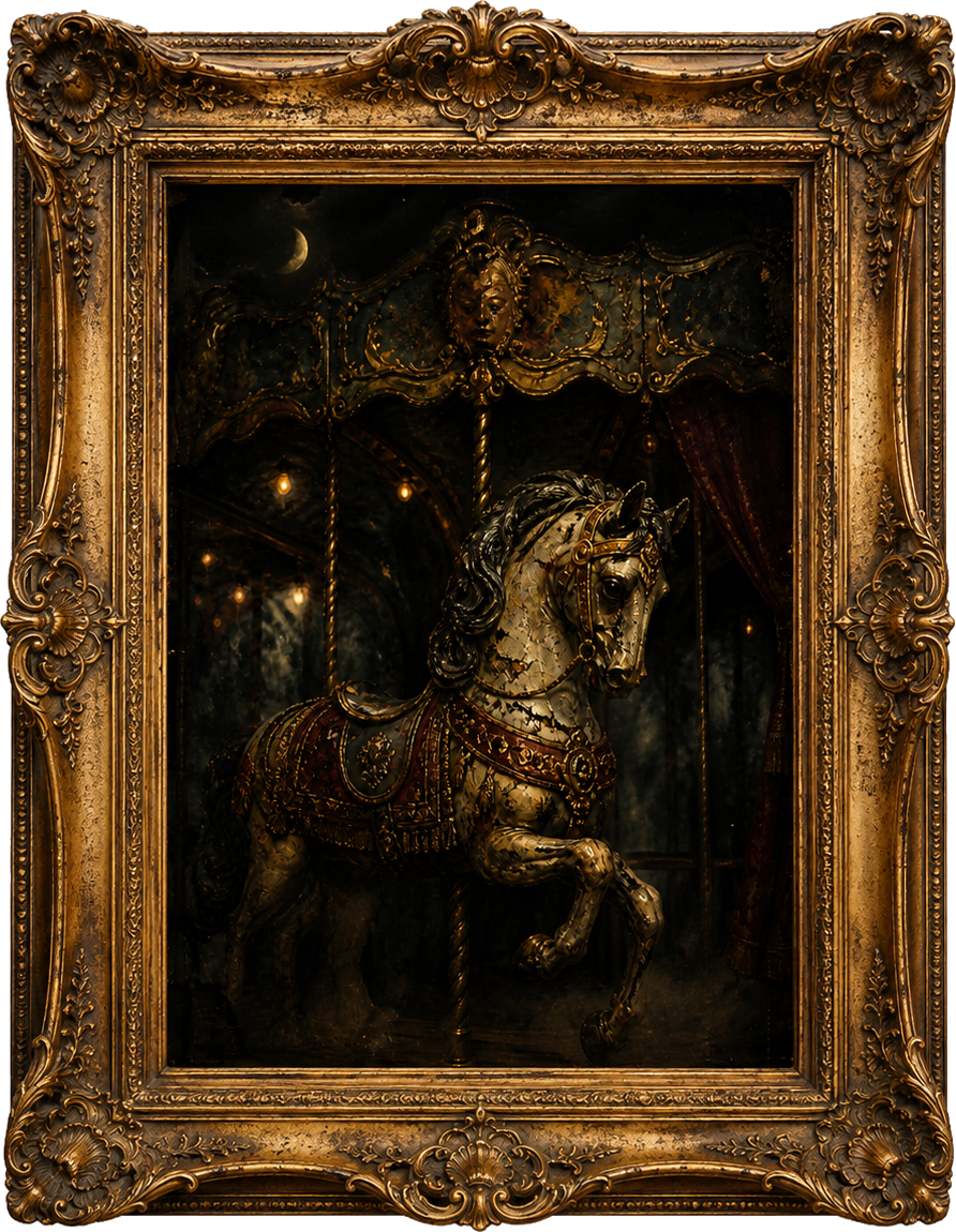 Carousel at Midnight canvas print shown in a styled room mockup