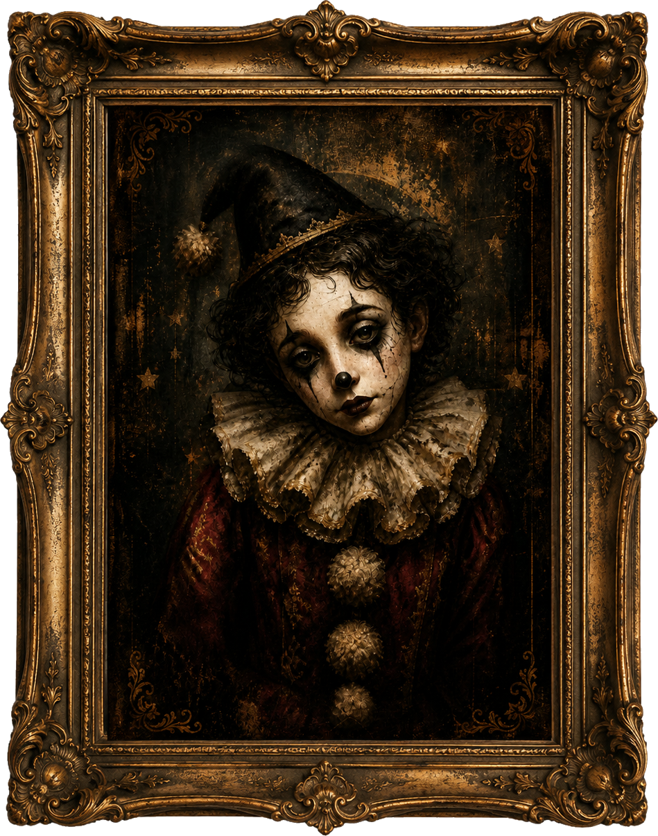Pierrot's Smile canvas print shown in a styled room mockup